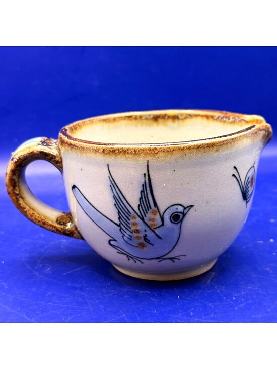 El Palomar Pottery Other - El Palomar Mexico Pottery Creamer Pitcher Vintage Blue Bird Floral Stoneware Mug
